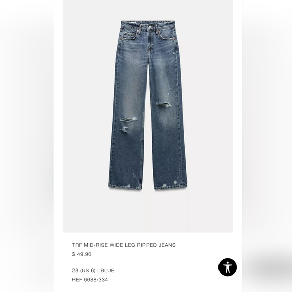 Zara Wide Leg Jeans, Distressed - Picture 3 of 16